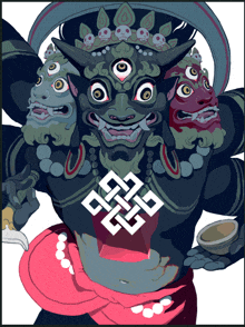 a drawing of a monster with a symbol on his chest that looks like a chinese symbol