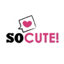 a logo for so cute with a heart in a square speech bubble .