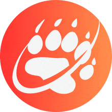 an orange circle with a white paw print in the center