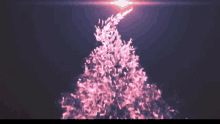 a purple and pink christmas tree with a light coming out of the top