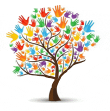 a tree with a bunch of colorful hands on it