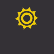 a yellow gear with a black circle in the middle is on a black background .