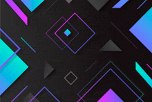 a black background with purple squares and triangles