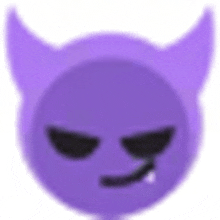 a purple devil emoji with horns and a microphone in its mouth on a white background .