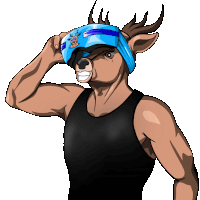 a cartoon drawing of a deer wearing a helmet