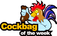 a logo for cockbag of the week with a cartoon rooster