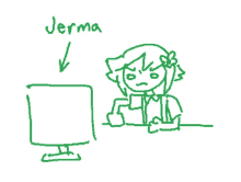 a drawing of a girl sitting in front of a computer with the word jerma above her head