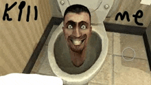 a man is sticking his head out of a toilet .