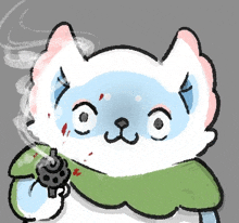 a cartoon drawing of a cat holding a gun and smoking a cigarette .