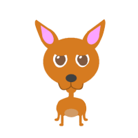 a cartoon dog with pink ears and a brown body