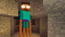 a minecraft character with very long legs is standing in a room .