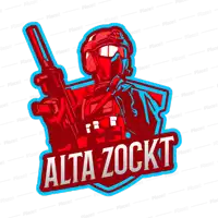 a red and blue logo for alta zockt