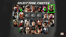 a video game screen that says select your fighter on the top