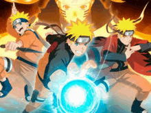 a group of naruto characters are standing next to each other in a circle .