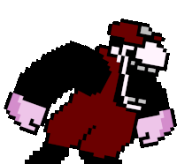 a pixel art of a man in a red overalls