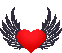 a red heart with black wings around it on a white background