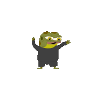 a cartoon of a frog wearing a black sweater and pants