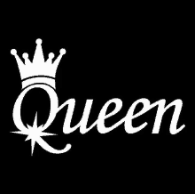 the word queen with a crown on a black background