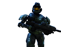 a man in a green armor holding a gun