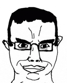 a black and white drawing of a man wearing glasses and a mustache .