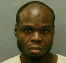 a man with a bald head and a beard is looking at the camera in a police photo .