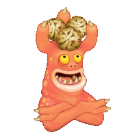 a cartoon monster with a bunch of gold balls on its head