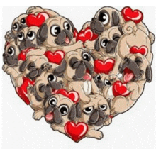 a heart made out of pugs and hearts