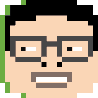 a pixel art drawing of a man with glasses and a beard