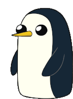 a black and white penguin with a yellow beak is standing on a white background