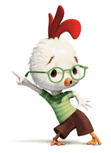 a chicken wearing glasses and a green shirt