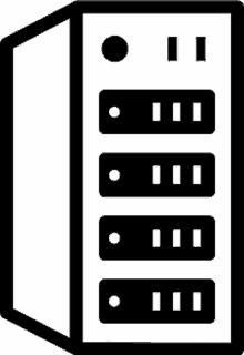 a black and white icon of a server with a lot of ports .