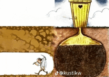 a cartoon drawing of a man digging a hole with the hashtag @kustikw