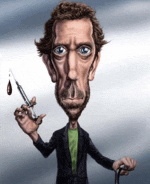 a caricature of a man holding a syringe