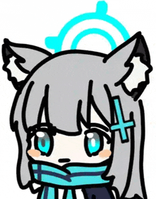 a cartoon drawing of a girl with cat ears and a scarf .