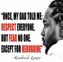 a quote from kendrick lamar says " once my dad told me respect everyone but fear no one except for herobrine "