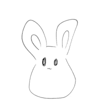 a black and white drawing of a bunny with a slight smile on its face