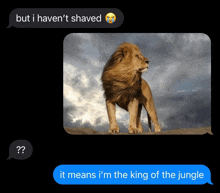 a text message with a picture of a lion says but i haven 't shaved