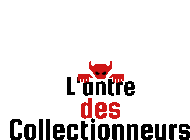 the logo for l' antre des collectionneurs has a red devil on it