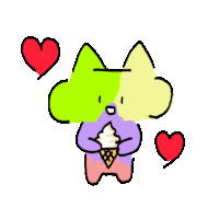 a cartoon of a cat holding an ice cream cone with two hearts around it