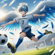 a soccer player with angel wings and the number 7 on his jersey