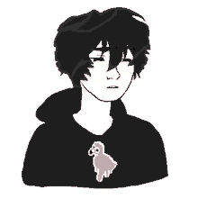 a black and white drawing of a person with a pink parrot on their shirt