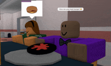 a cartoon character says give me your best burger in a speech bubble