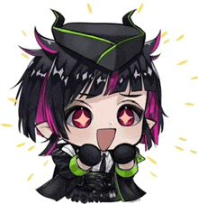 a chibi drawing of a girl with horns on her head .