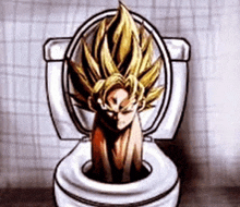 a cartoon of a person sitting in a toilet with their head sticking out of it .