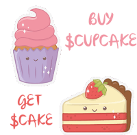 a cupcake and a slice of cake with the words buy $ cupcake get $ cake