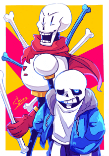 a drawing of papyrus and sans with the name shine on the bottom right