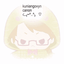 a cartoon cat wearing glasses and a bow tie with the words kuniangovyn canon written above it