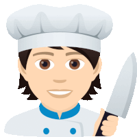 an illustration of a chef holding a knife and smiling