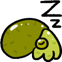 a cartoon drawing of a green squid sleeping with the letter n next to it