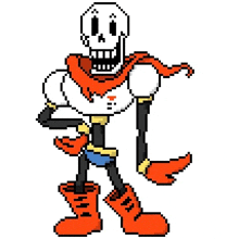 papyrus from undertale is a pixel art character with a scarf around his neck and boots .